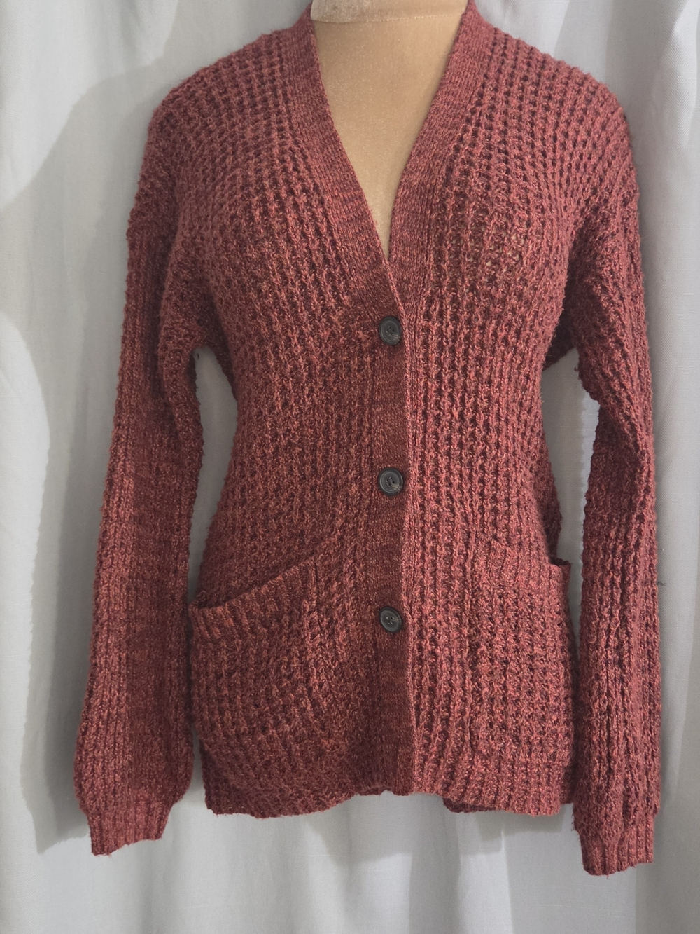 American Eagle Cardigan S Small Chunky Button-Front Cardigan in Rust Red